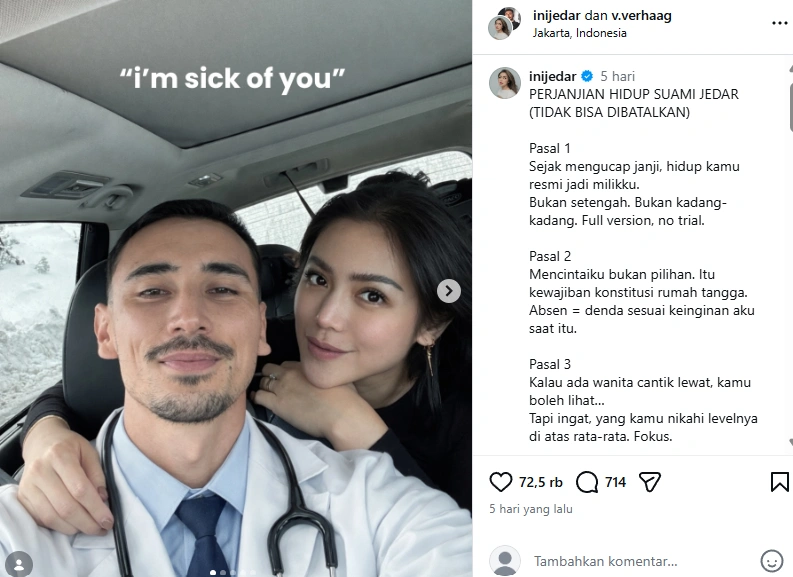 Unggahan Jessica Iskandar [sumber: Instagram Inijedar]