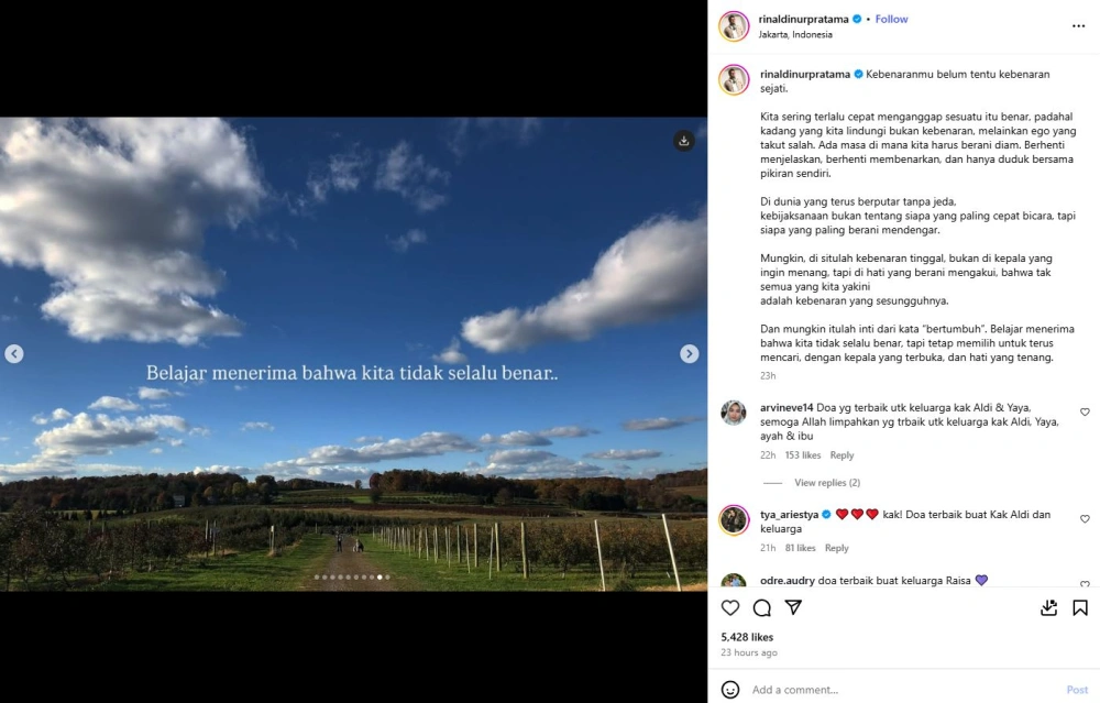 Unggahan Kakak Raisa Instagram Rinaldinurpratama