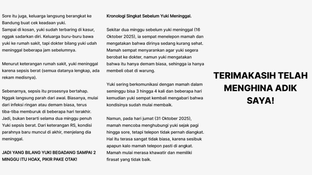 Unggahan Klarifikasi Keluarga Yukie Roblox [Tiktok]