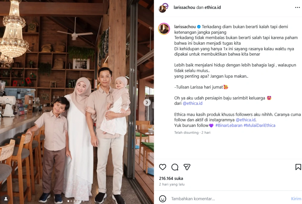 Unggahan Larissa Chou [sumber: Instagram Larissachou]