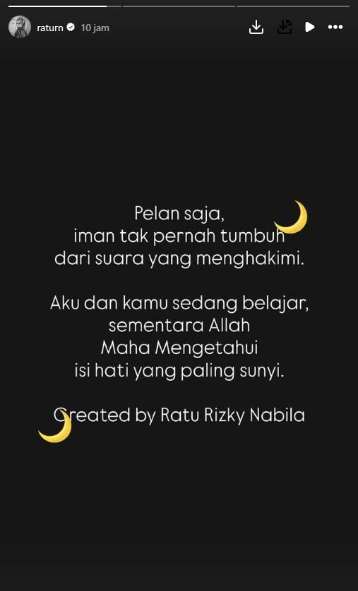 Unggahan Ratu Rizky Nabila Di Instagram Story [aumber: Instagram Raturn]