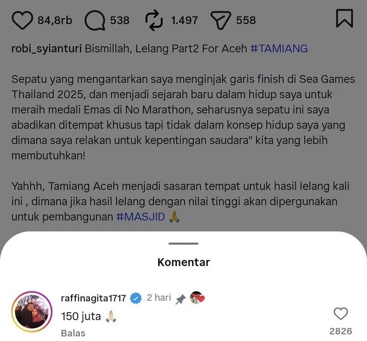 Unggahan Robi Syianturi Yang Lelang Sepatu Emasnya [Instagram]