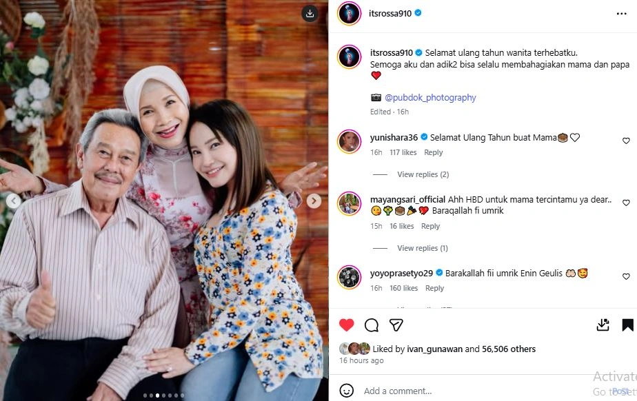 Unggahan Rossa Di Ulang Tahun Ibundanya [Sumber: Instagram Itsrossa910]