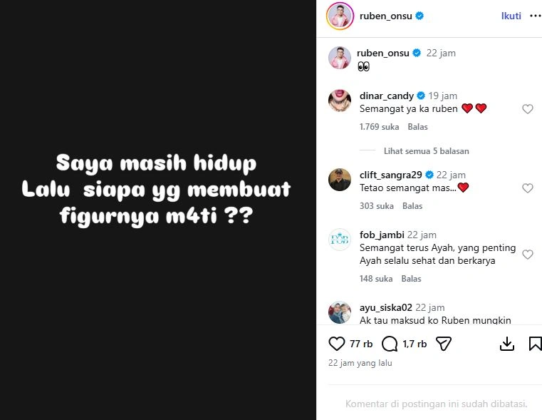 Unggahan Ruben Onsu [sumber: Instagram Ruben Onsu]
