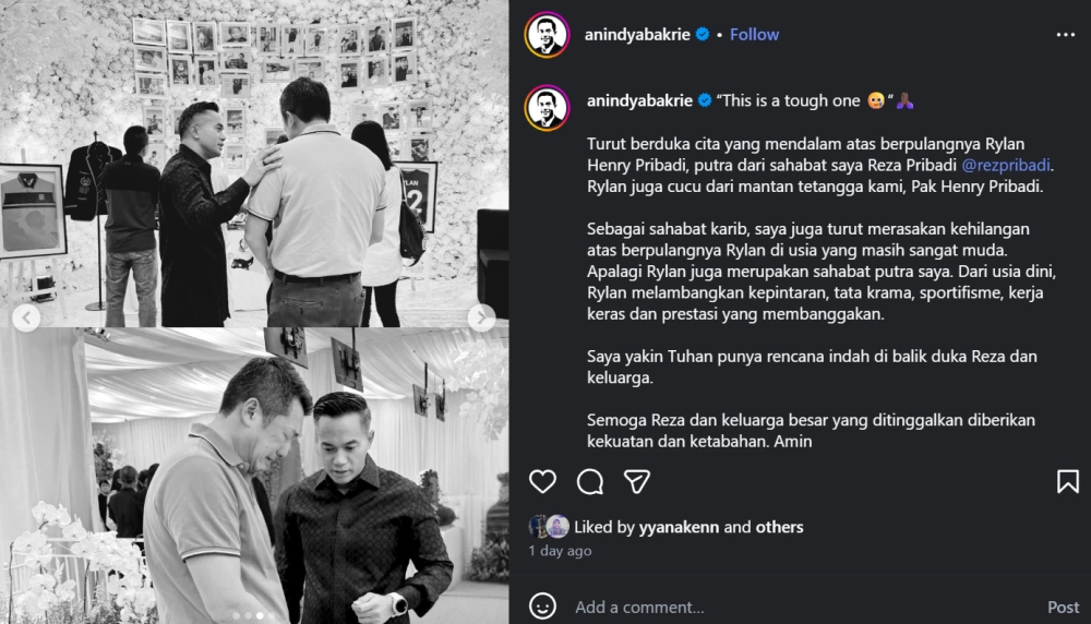 Ungkapan Duka Anindya Bakrie [Sumber: Instagram]