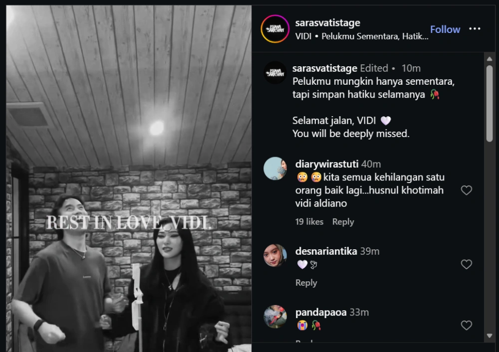 Ungkapan Duka Isyana Sarasvati Atas Kepergian Vidi Aldiano [Sumber: Instagram]