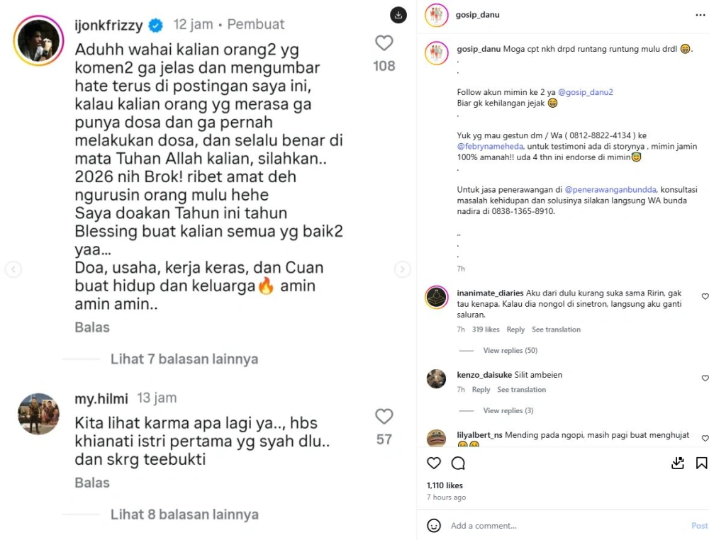 Ungkapan Kekesalan Ijonk [sumber: Instagram Gosip Danu]