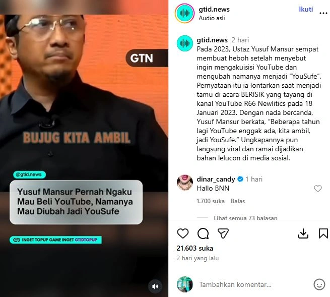 Ustaz Yusuf Mansur Ngaku Akan Beli Youtube Instagram Gtid News