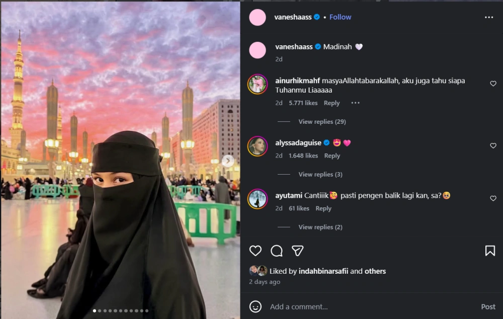 Vanesha Priscilla Tampil Beda Saat Umrah [Sumber: Instagram]