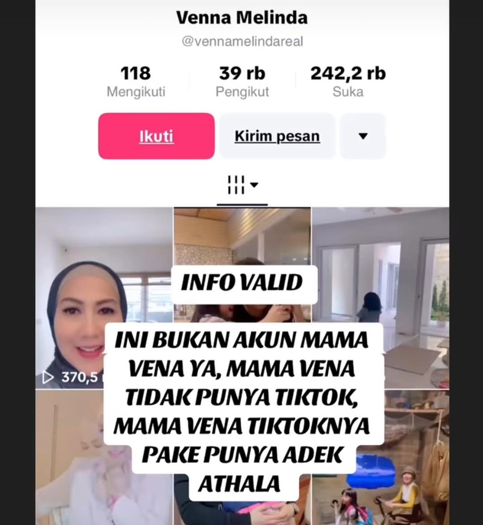 Venna Melinda Wanti-wanti Ada Akun Bodong Atas Nama Dirinya di TikTok [Instagram]
