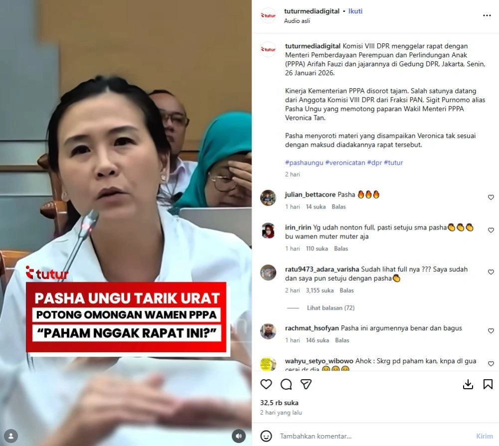 Veronica Tan Kena Semprot Pasha Ungu Saat Rapat di DPR [Sumber: Instagram Tuturmediadigital]