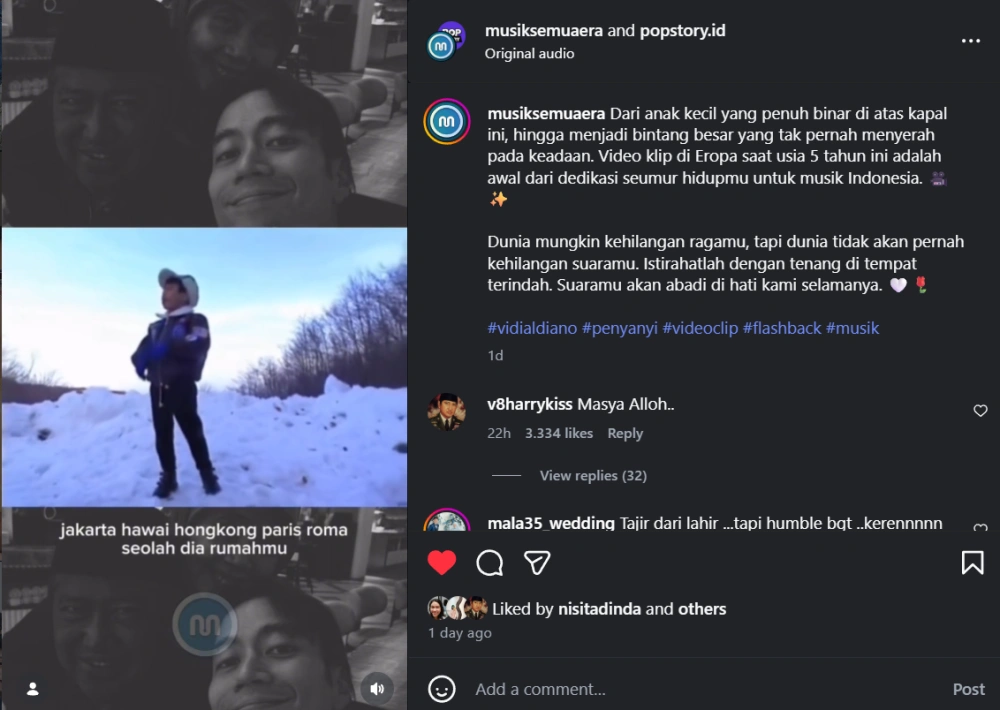 Video Klip Vidi Aldiano Kecil [Sumber: Instagram]