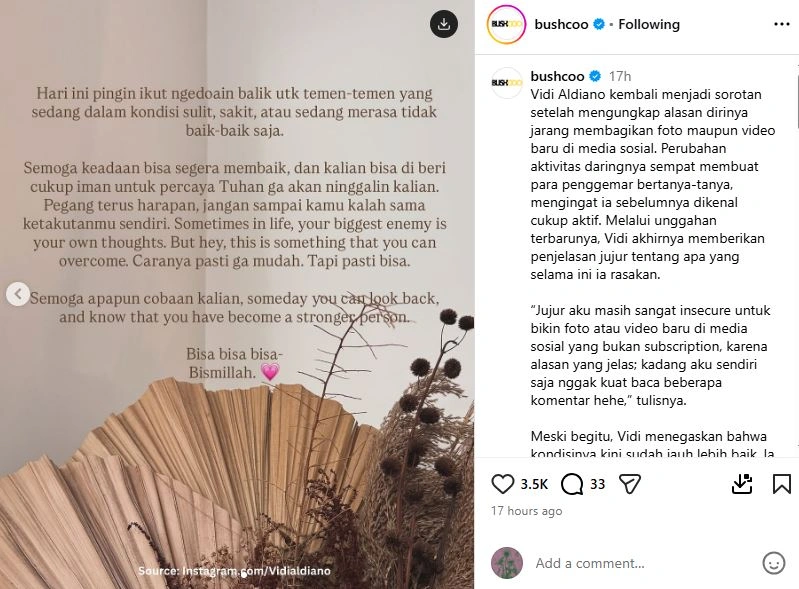 Vidi Aldiano Mengaku Instagram Tidak Aman Bushcoo