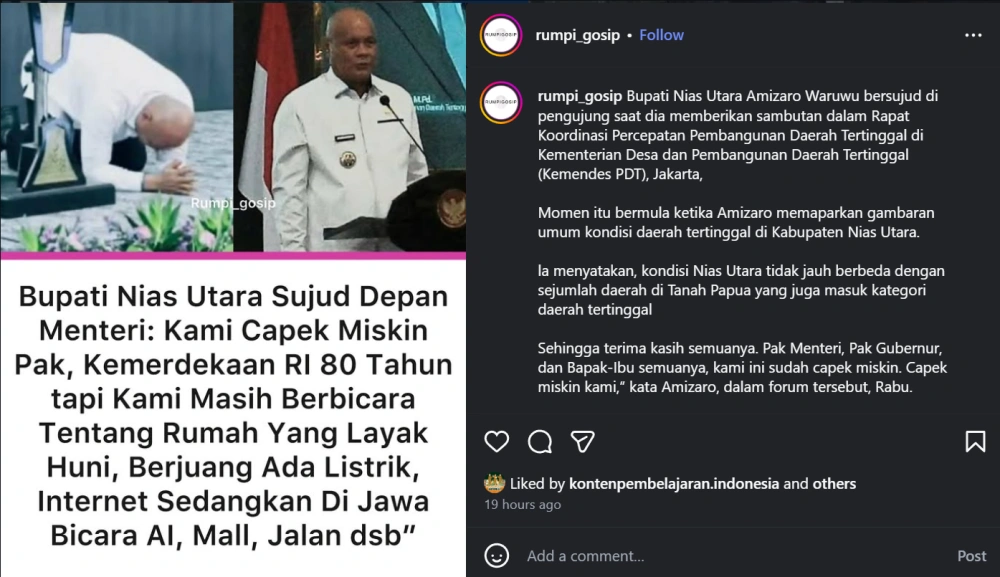 Viral Bupati Nias Utara Bersujud Usai Singgung Kondisi Daerah 3t [Sumber: Instagram]