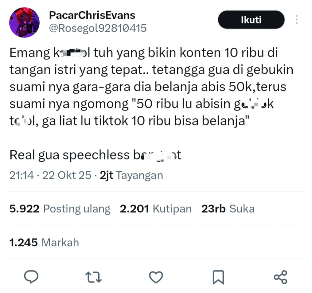 Viral Konten 10 Ribu Di Tangan Istri Yang Tepat Memakan Korban Cc Unggahan Akun X Rosegol92810415