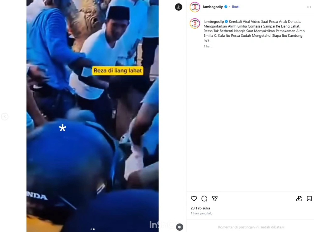 Viral Video Lama Ressa Rizky Rossano Ikut Makamkan Emilia Contessa Instagram Lambegosiip