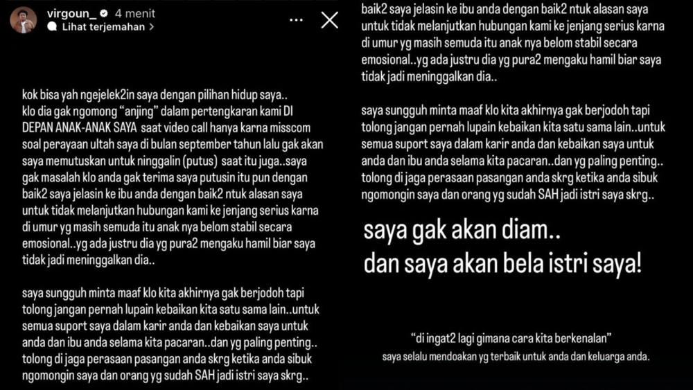 Klarifikasi Virgoun soal tudingan istrinya hamil duluan. [Instagram]