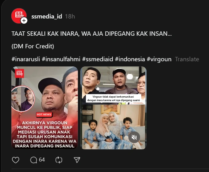 Virgoun Sebut Wa Inara Rusli Dipegang Insanul Fahmi [Sumber: Threads]