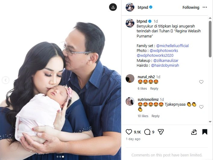 Wajah Anak Ketiga Puput Nastiti Devi Mirip Ahok [Sumber: Instagram Btpnd]