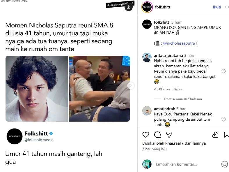 Wajah Nicholas Saputra Saat Reuni Sma Jadi Sorotan Instagram Folkshitt