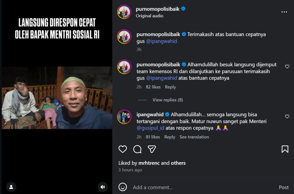 Warga Pasuruan Yang Sakit Akhirnya Dibantu Mensos [Sumber: Instagram]