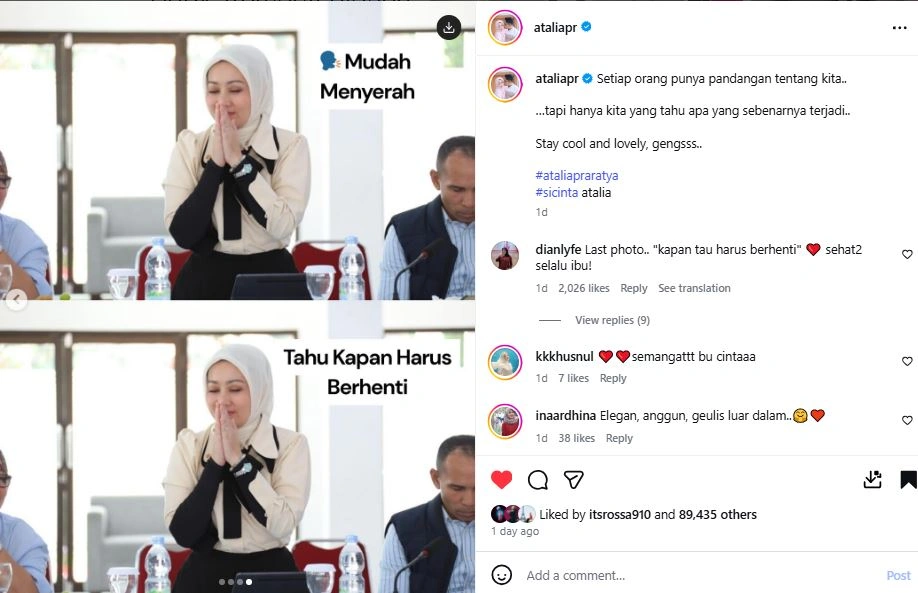 Wejangan Atalia Praratya [sumber: Instagram Ataliapr]