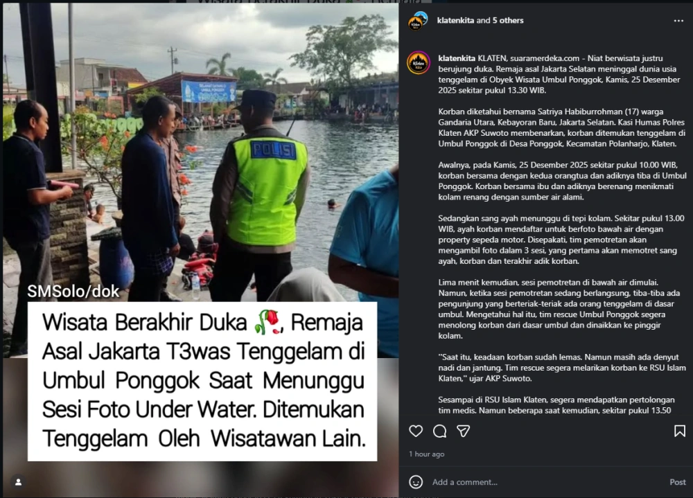 Wisatawan Tenggelam Di Umbul Ponggok Klaten [Sumber: Instagram]