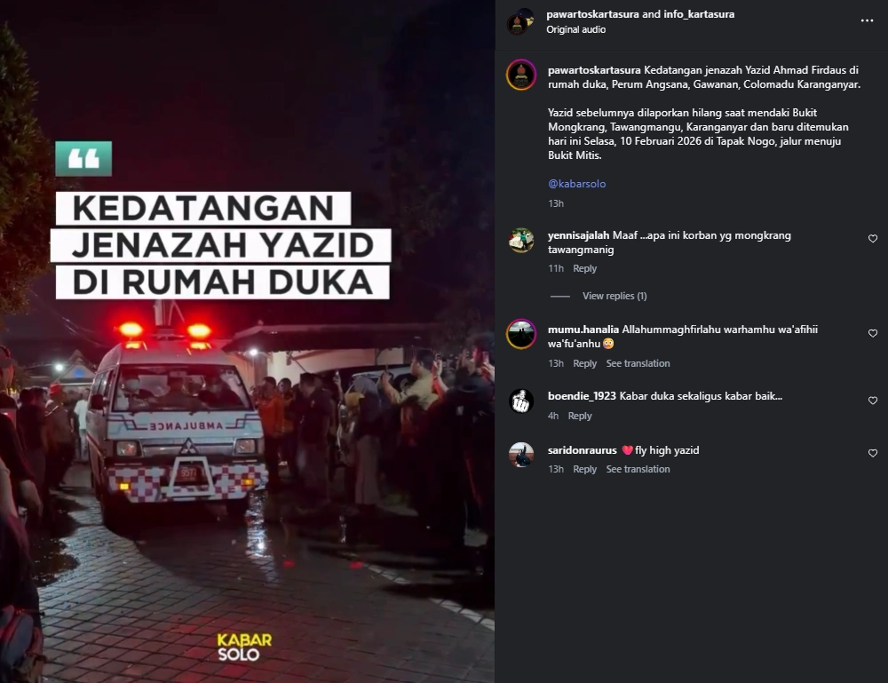 Yazid tiba di rumah duka [Sumber Instagram]