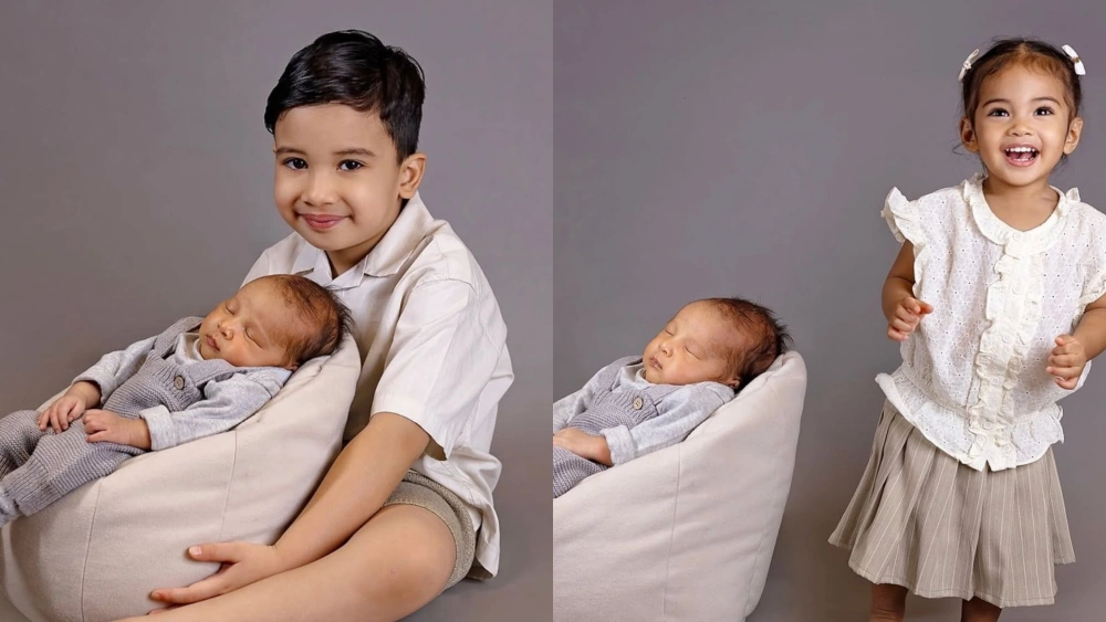Baby Urwah dengan kedua kakaknya, Ukkasya dan Humaira. [Instagram]