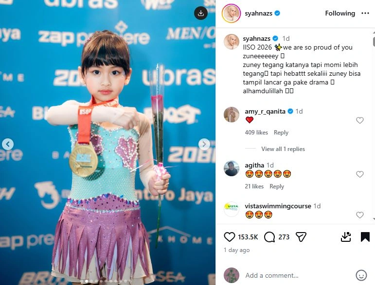 Zunairah Anak Syahnaz Sadiqah Dan Jeje Govinda [Sumber: Instagram Syahnazs]