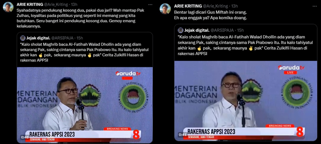 Arie Kriting Sentil Zulhas [Twitter]