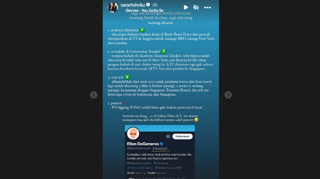 Sarah Sechan Bantah Sepi Job [Instagram]