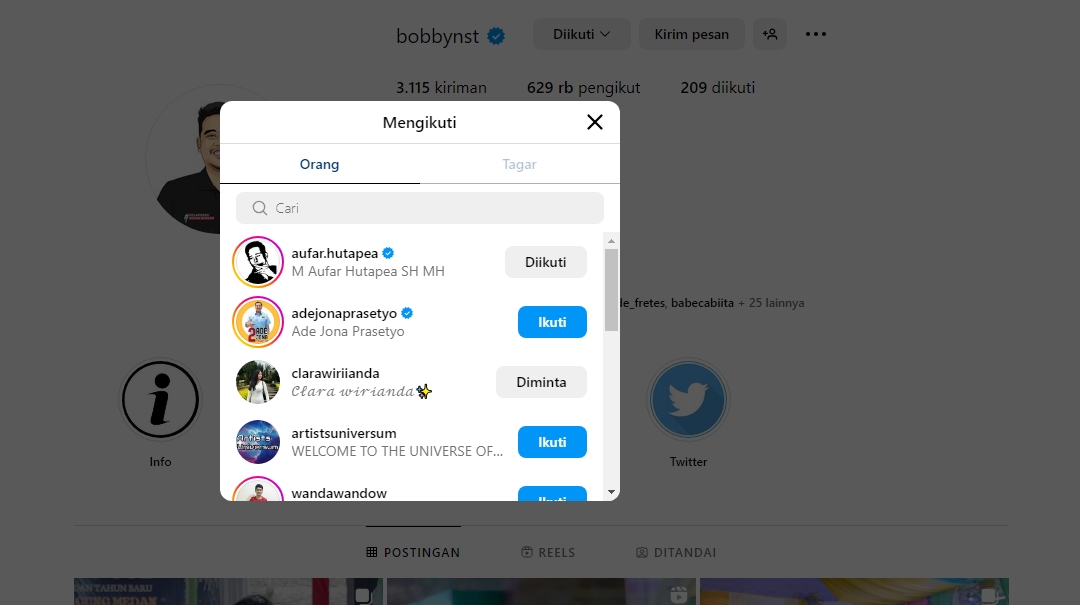 Bobby Nasution Follow TikToker Clara Wirianda [Instagram]