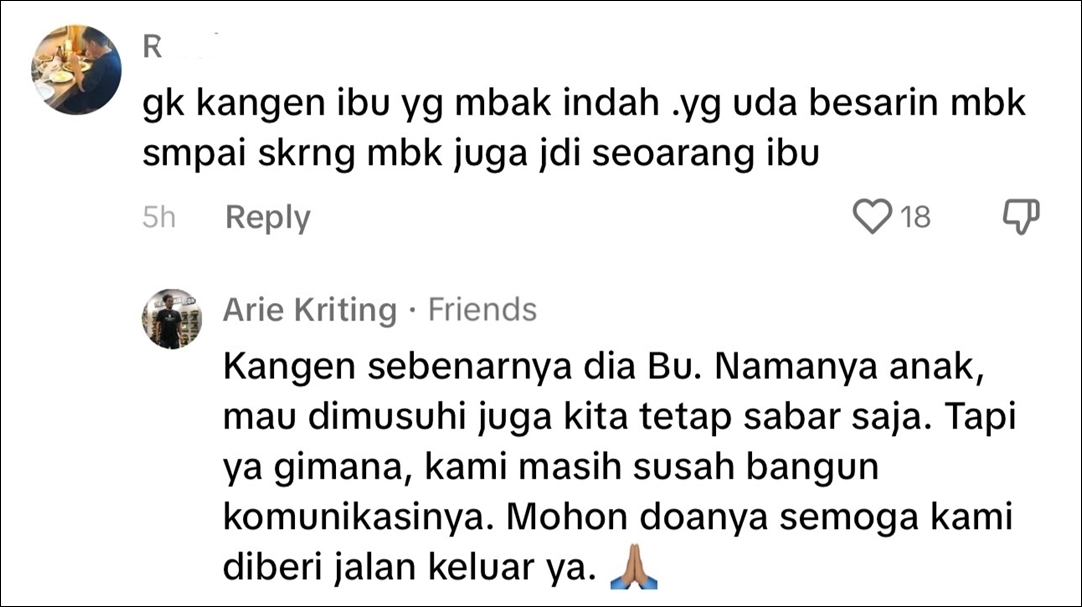 Penjelasan Arie Kriting saat Indah Permatasari Dibilang Gak Kangen Ibu [Instagram Story]