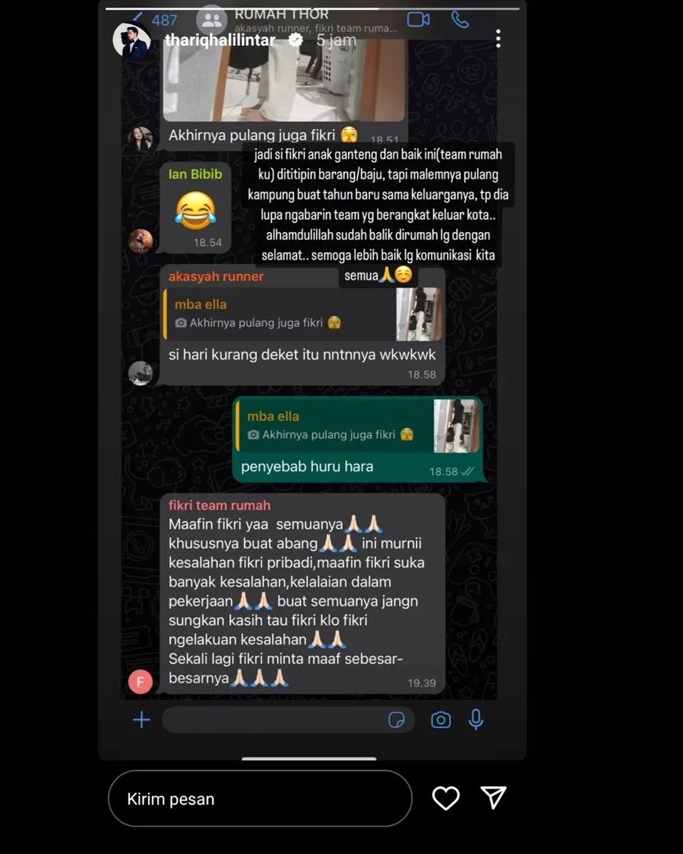 Thariq Halilintar Klarifikasi Baju Fuji [Instagram]