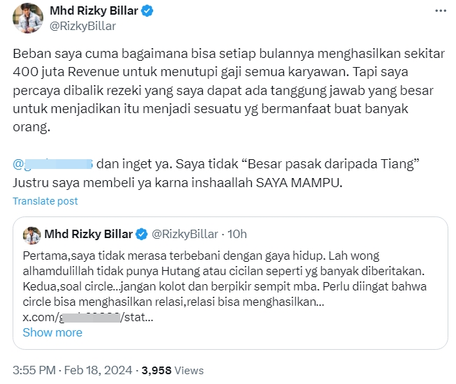 Rizky Billar Gelontorkan Rp400 Juta untuk Gaji Karyawan Setiap Bulan