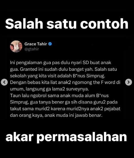 Grace Tahir soal Binus School Simprug