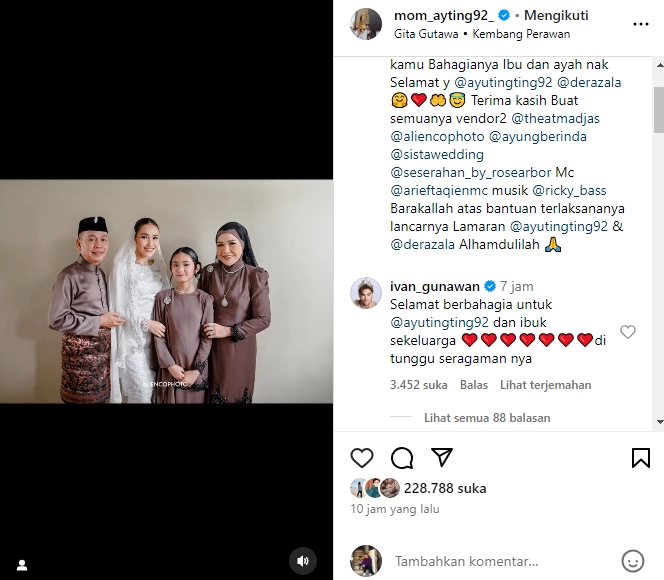 Reaksi Ivan Gunawan Lihat Video Pertunangan Ayu Ting Ting [Instagram]