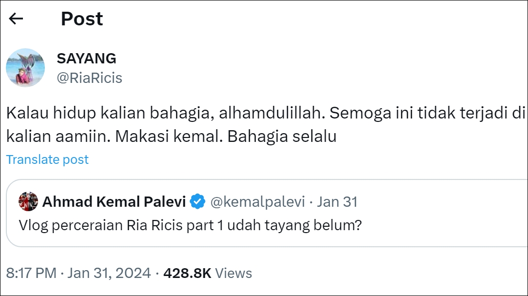 Ria Ricis Tanggapi Kemal Palevi [x.com]