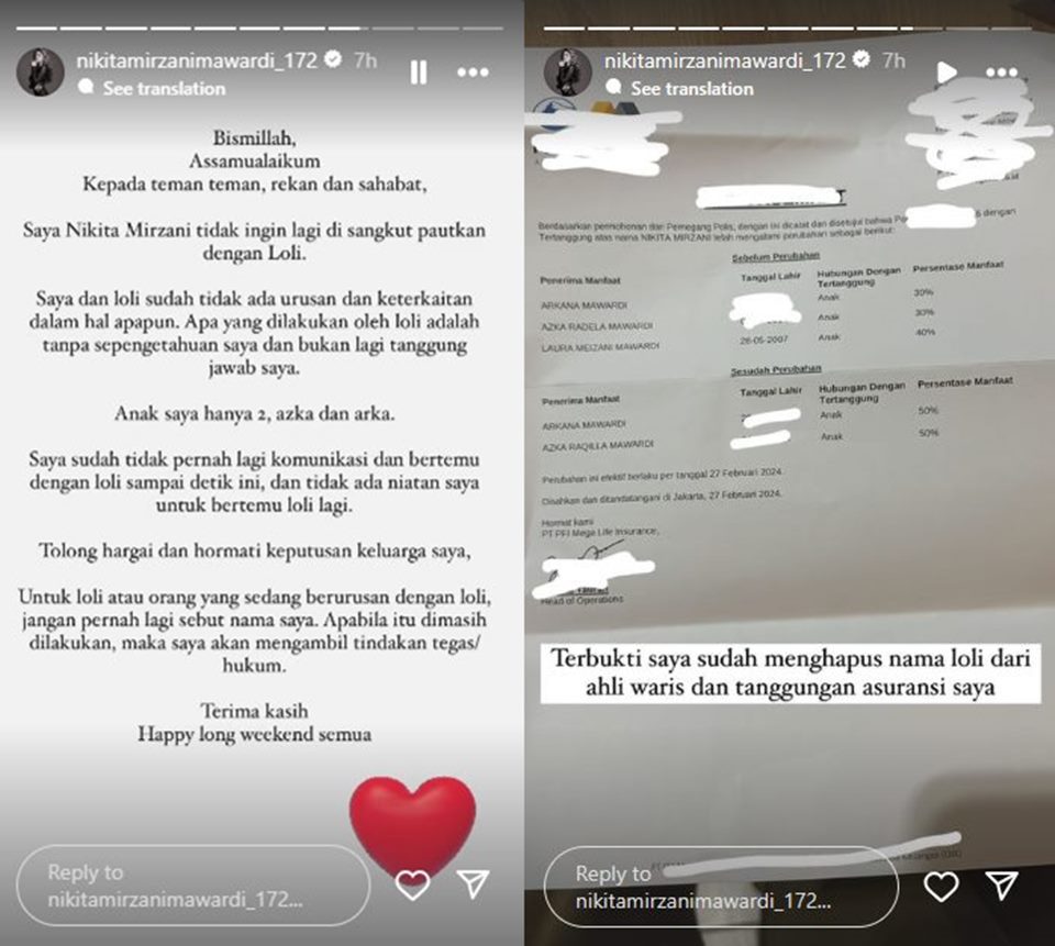 Bukti Nikita Mirzani Coret Lolly dari Ahli Waris