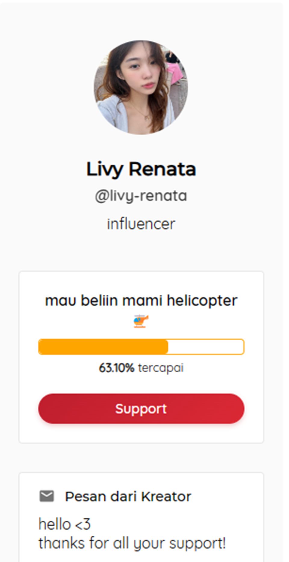 Livy Renata Ngemis Minta Helikopter [Trakteer]