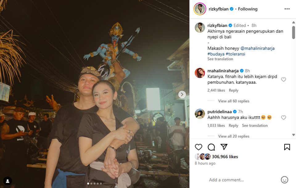 Mahalini Respons Makjleb Dugaan Rizky Febian Murtad Gegara Postingan Nyepi