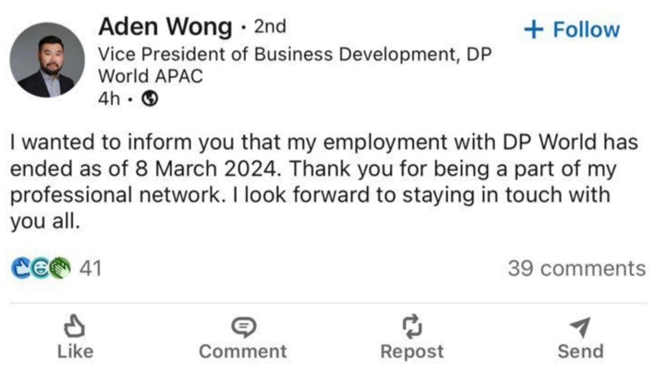 Aden Wong Mundur dari DP World