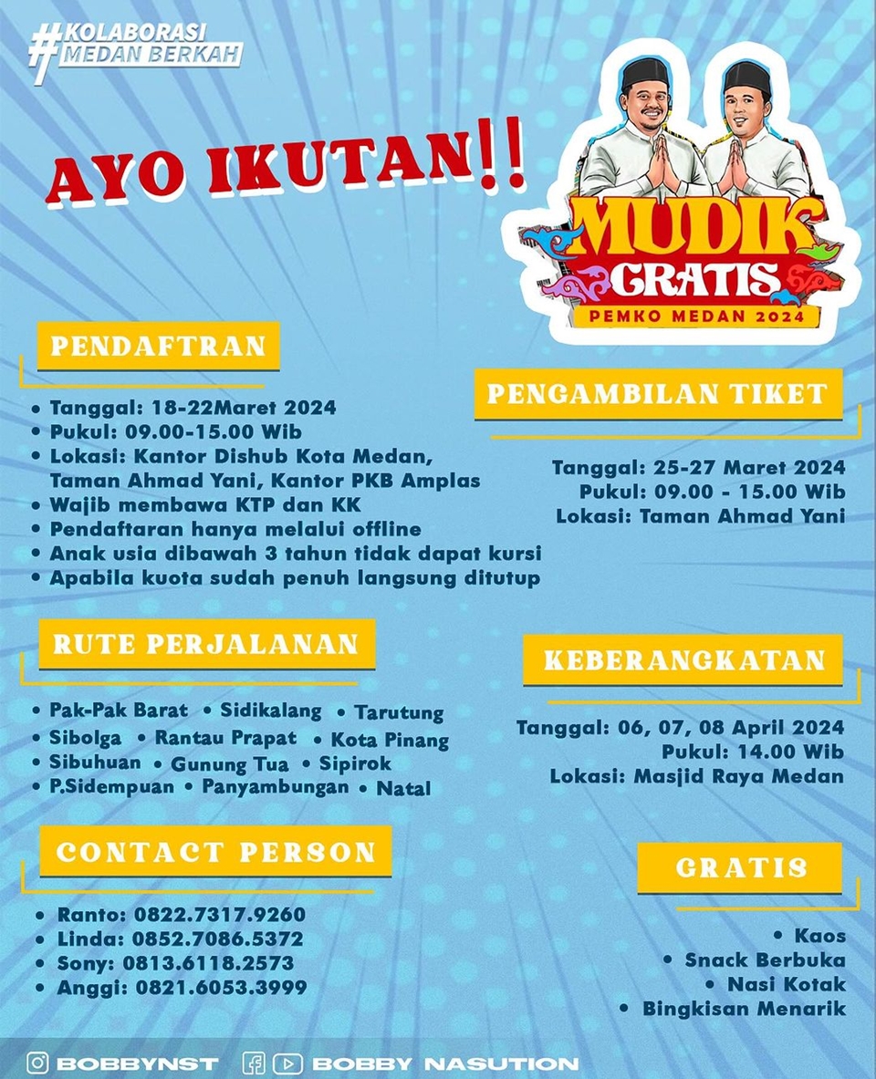 Bobby Nasution Umumkan Mudik Gratis 2024 bareng Pemko Medan