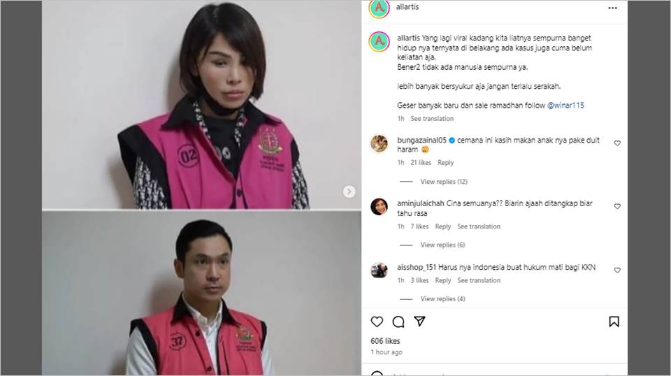 Bunga Zainal ikut komentar kasus korupsi suami Sandra Dewi [Instagram]