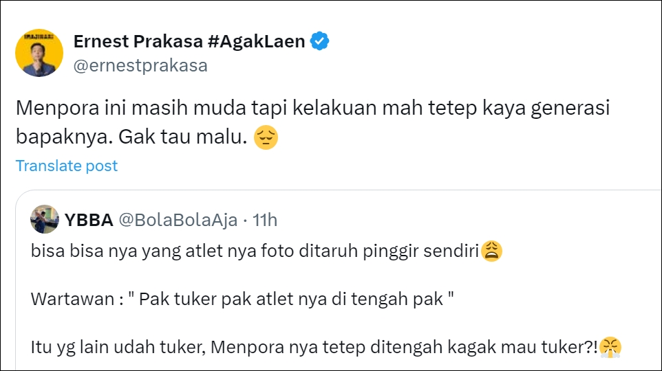 Ernest Prakasa Sentil Menpora