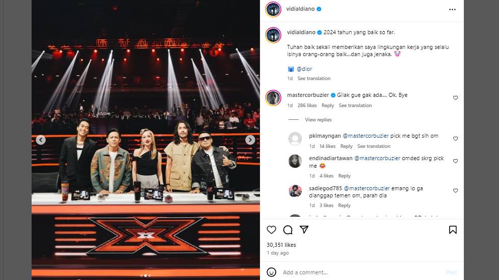 Deddy Corbuzier Dibilang 'Pick Me' Gegara Komentarnya di Postingan Vidi Aldiano [Instagram]
