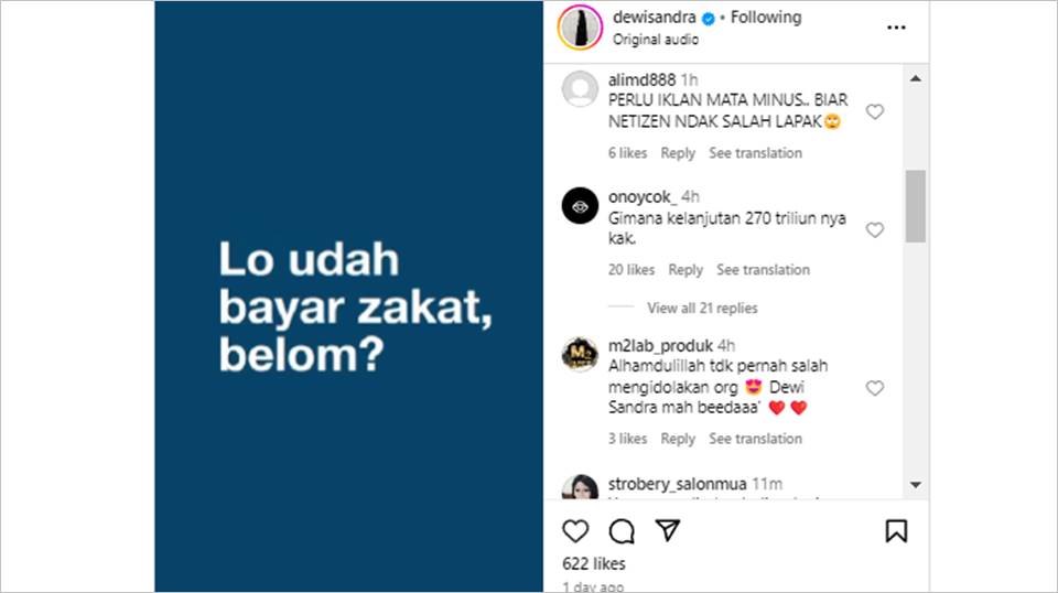 Dewi Sandra ikut diserbu netizen karena suami Sandra Dewi kena korupsi [Instagram]