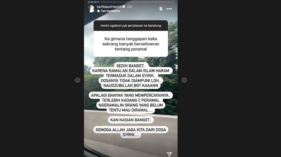 Kartika Putri Ngaku Sedih Disinggung Soal Banyaknya Peramal Berseliweran [Instagram]
