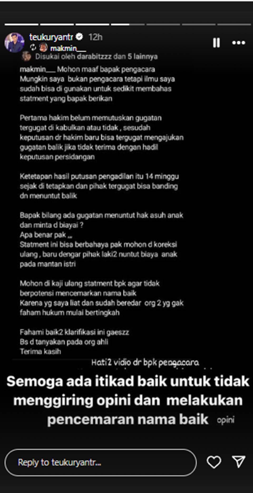Teuku Ryan Klarifikasi soal Minta Hak Asuh dan Nafkah Anak pada Ria Ricis [Instagram]
